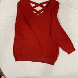 Elegant V-Neck Red Sweater with Crisscross Detail